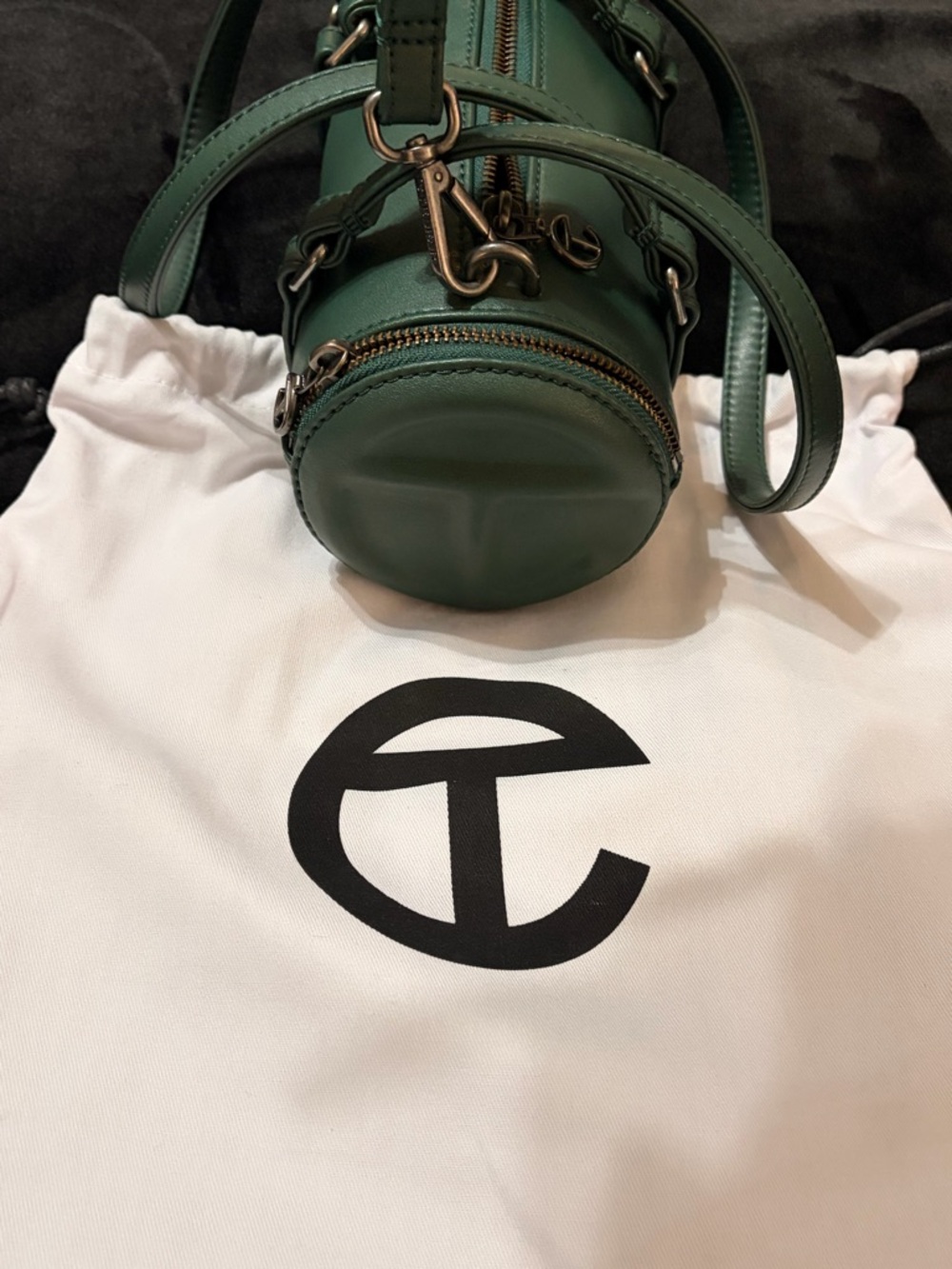 Telfar Dark Olive Green Small Duffle - Leather Cylinder Crossbody Bag